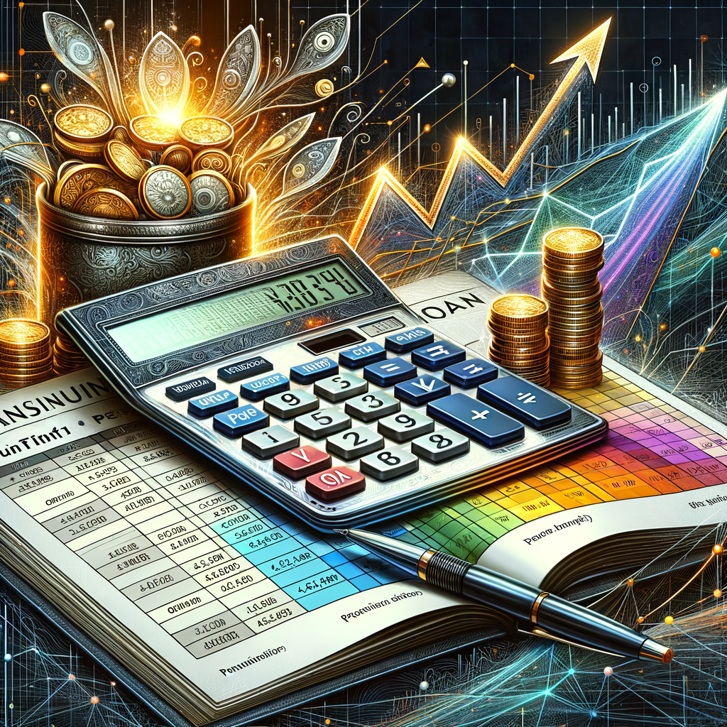 Calculator, coins, and charts depicting financial planning and investment growth concepts.