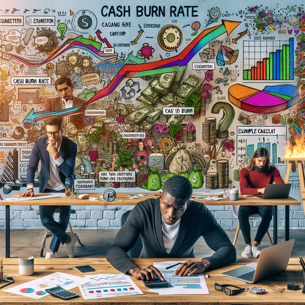 Diverse team reviewing financial charts and cash burn rate data on a laptop in a modern office.