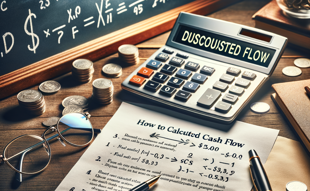 Calculator, coins, and financial documents on a wooden desk used for cash flow calculations.
