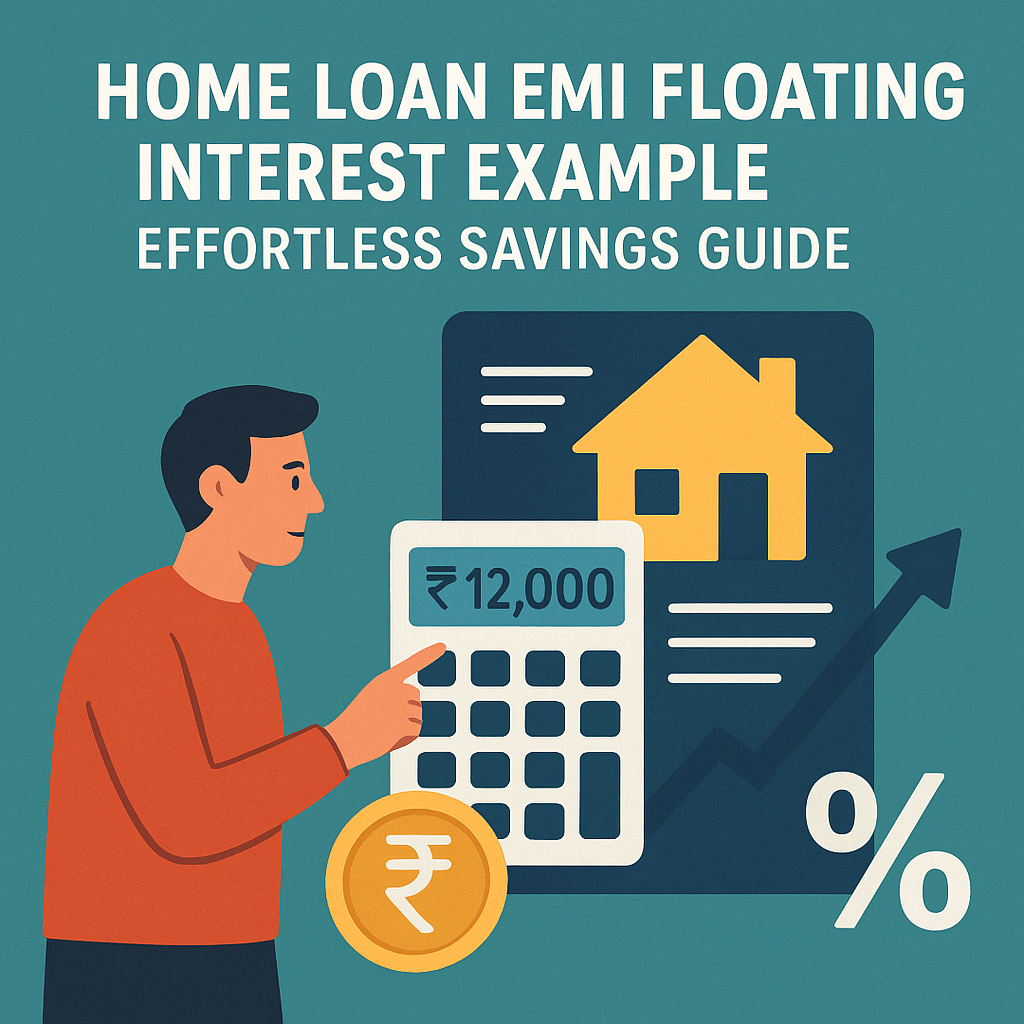 Illustration of a calculator and guide for understanding home loan EMI with floating interest savings.