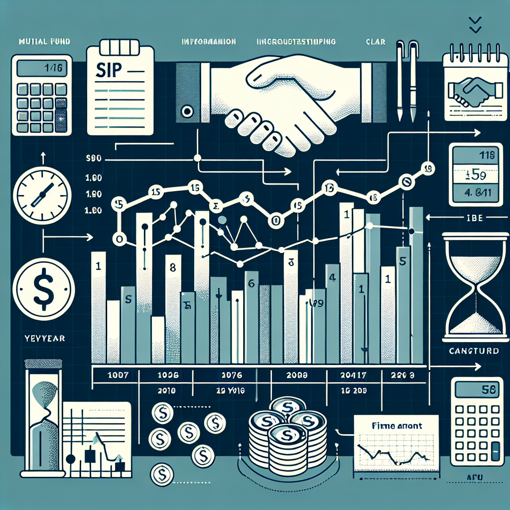 Infographic showing a 15-year mutual fund SIP return calculation with charts and investment growth data.