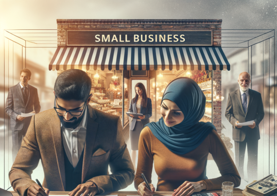 Diverse entrepreneurs reviewing financial charts and data in a small business office.