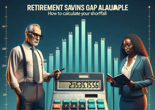 Professionals analyzing financial data with a large calculator to calculate retirement savings gap.