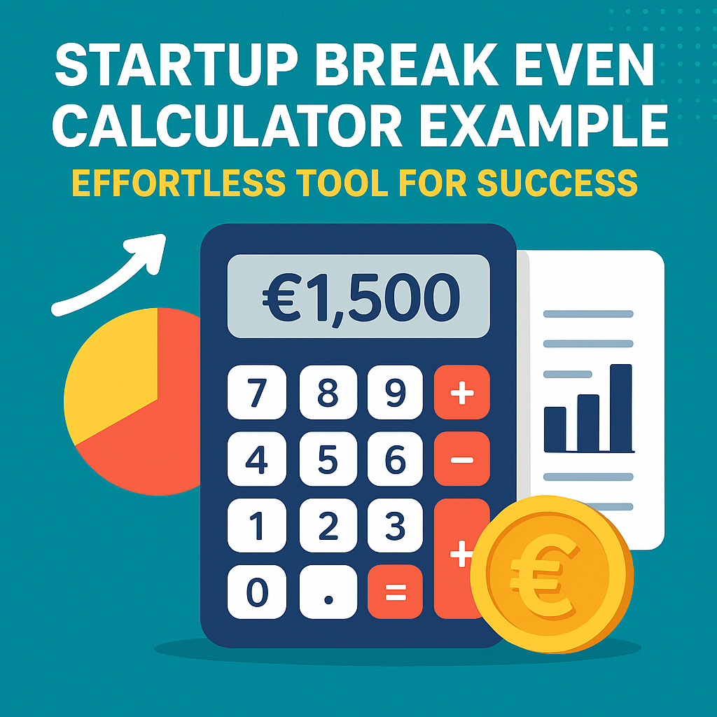 Startup break even calculator example showcasing financial tools and euro currency symbols.