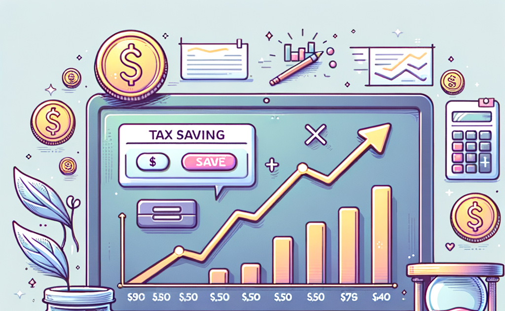 Illustration showing financial growth with coins, charts, and digital tools representing tax-saving investment concepts.