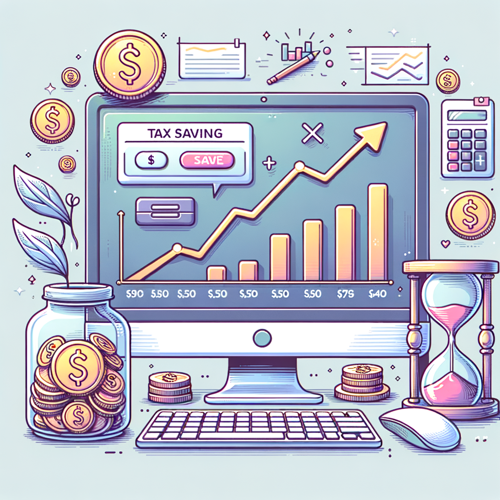 Illustration showing financial growth with coins, charts, and digital tools representing tax-saving investment concepts.